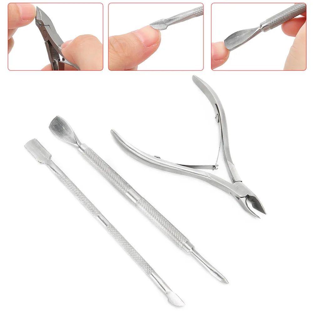 3-Piece Stainless Steel Cuticle Nipper & Pusher Kit Cuticle Nipper Kit QXL
