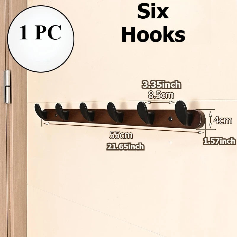 Solid Oak Wall-Mounted Coat Hook Rack | Heavy-Duty Organizer Wall Hook Rack QXL Six Hooks
