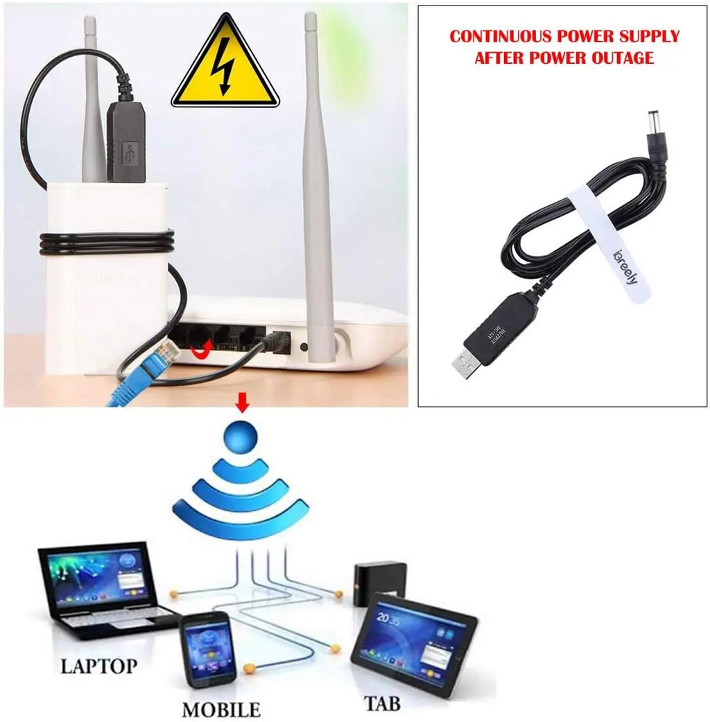USB 5V to 12V/9V Boost Power Cable – 5.5x2.1mm DC Converter Boost Power Cable QXL