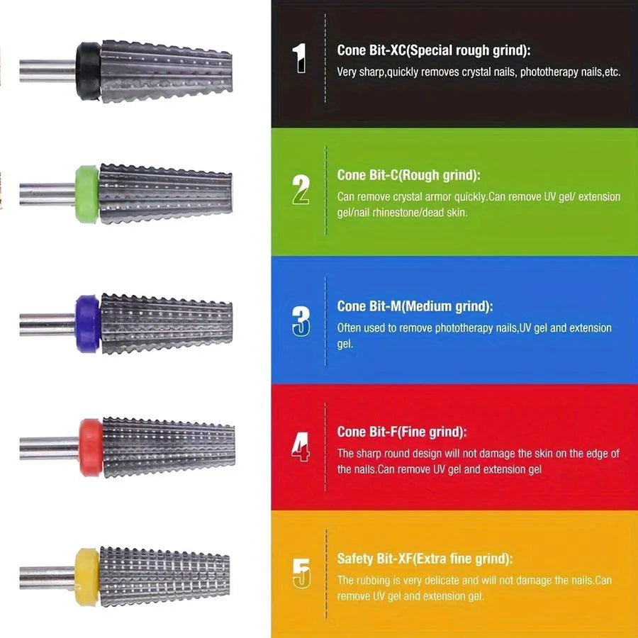 5-in-1 Tungsten Carbide Nail Drill Bit 3/32 Shank | FUMOSIK Nail Drill Bit QXL