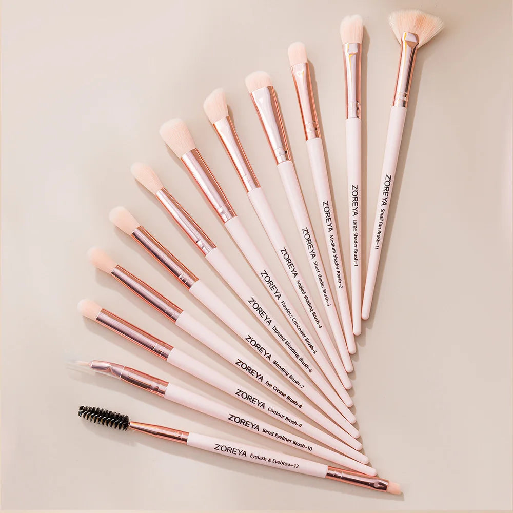 ZOREYA 12-Piece Eye Makeup Brush Set | Eyeshadow & Concealer Eye Makeup Brush Set QXL Pink brush set