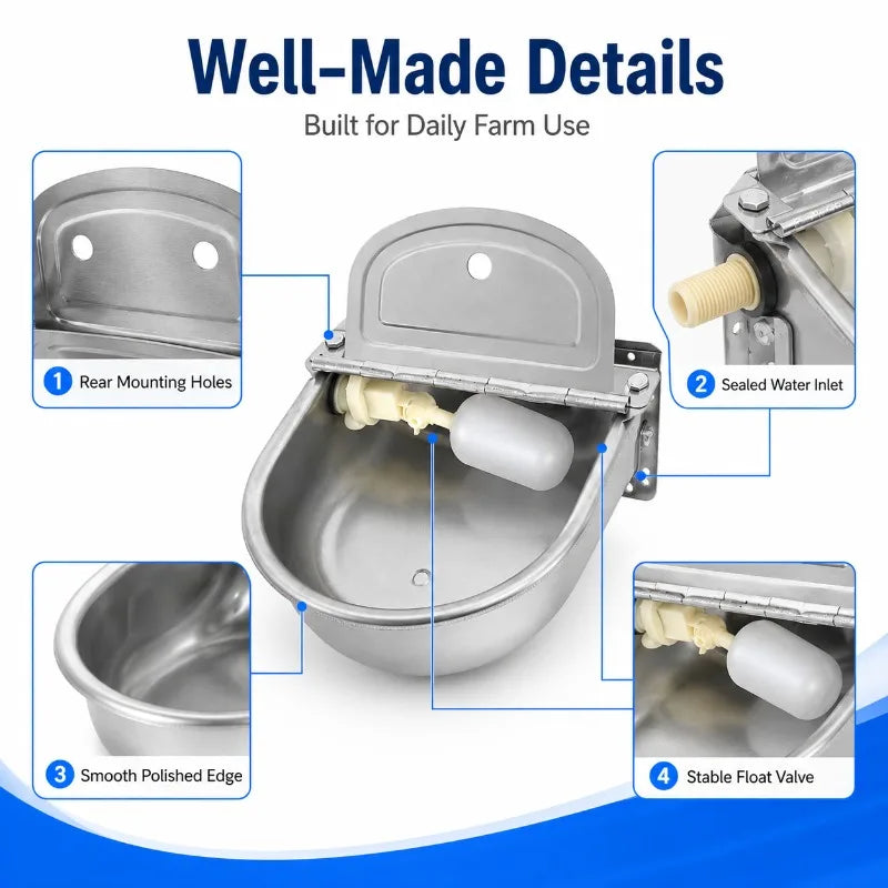 304 Stainless Steel Automatic Livestock Waterer | Float Valve Bowl Livestock Waterer Bowl QXL