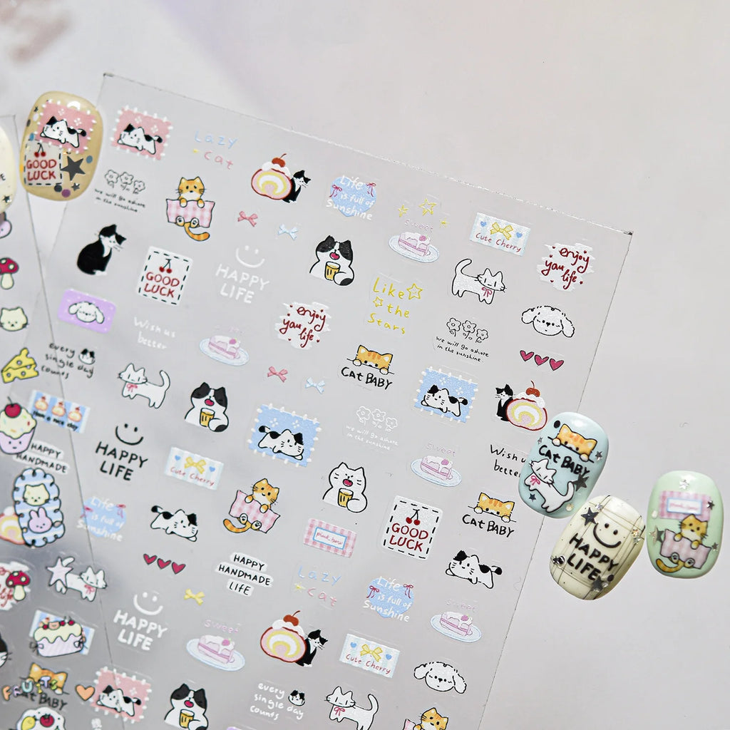 5D Embossed Cat & Donut Nail Art Stickers | DIY Nail Decals Nail Art Stickers QXL