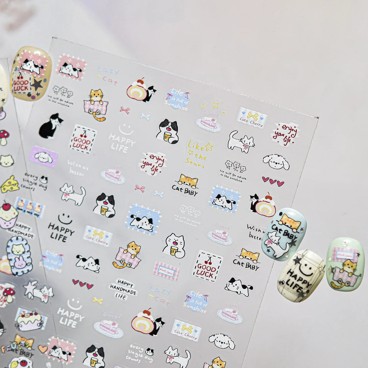 5D Embossed Cat & Donut Nail Art Stickers | DIY Nail Decals Nail Art Stickers QXL