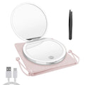LED Compact Mirror 1X/3X Magnification | USB Rechargeable Pink LED Compact Mirror QXL white-tweezer-bag