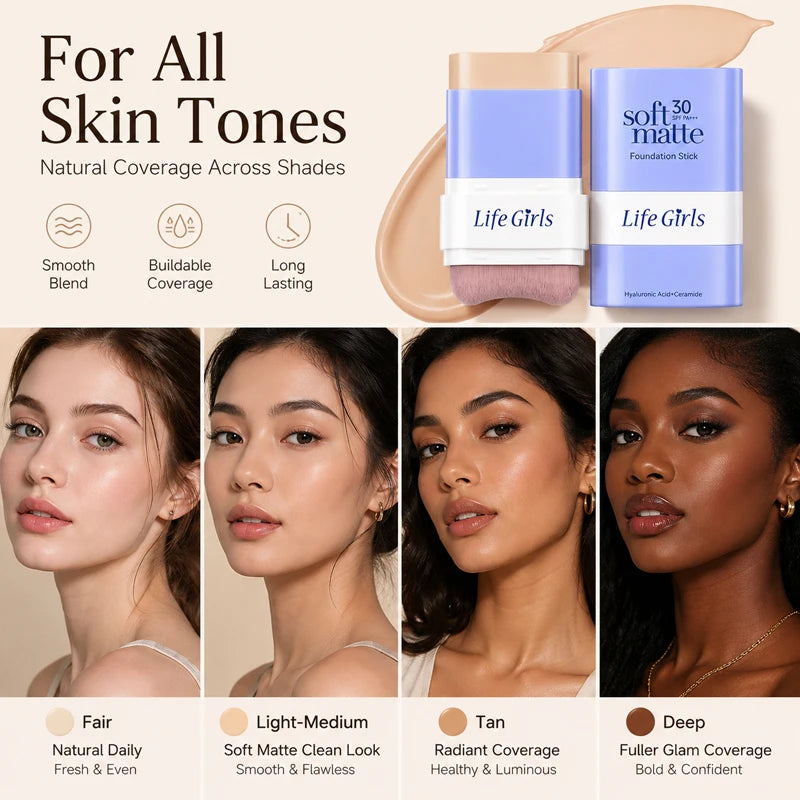 2-in-1 SPF30 Foundation Stick & Brush | Matte Full Coverage Foundation Stick QXL