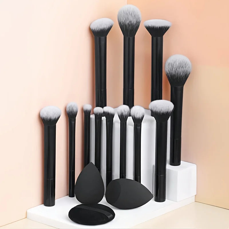 15-Pc Professional Makeup Brush Set with Angled Sponge Makeup Brush Set QXL
