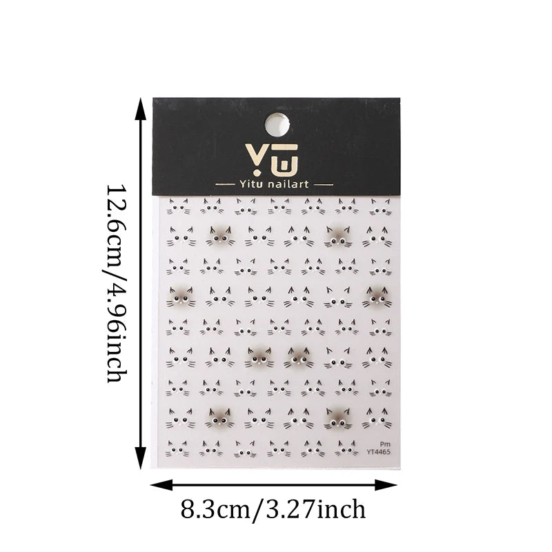 Kawaii Cat 5D Nail Stickers | Korean Style DIY Decals Nail Art Stickers QXL