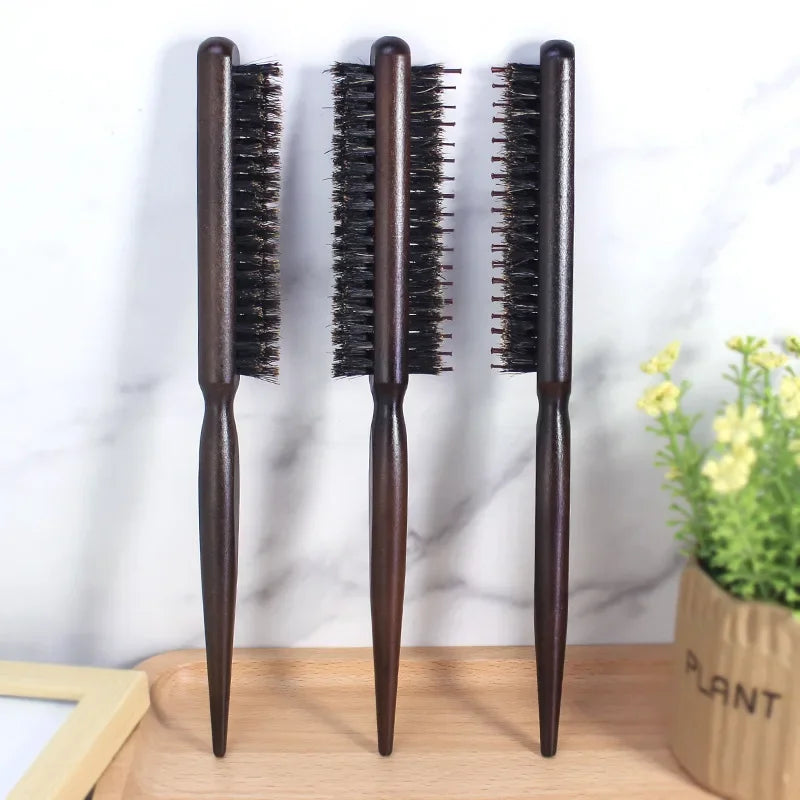 3-Row Boar Bristle Hair Comb | Wood Handle Barber Styling Boar Bristle Hair Comb QXL