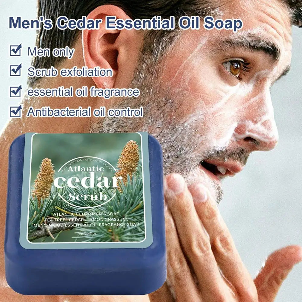 Men's Cedar Essential Oil Scrub Soap Bar | Moisturizing Men's Bar Soap QXL