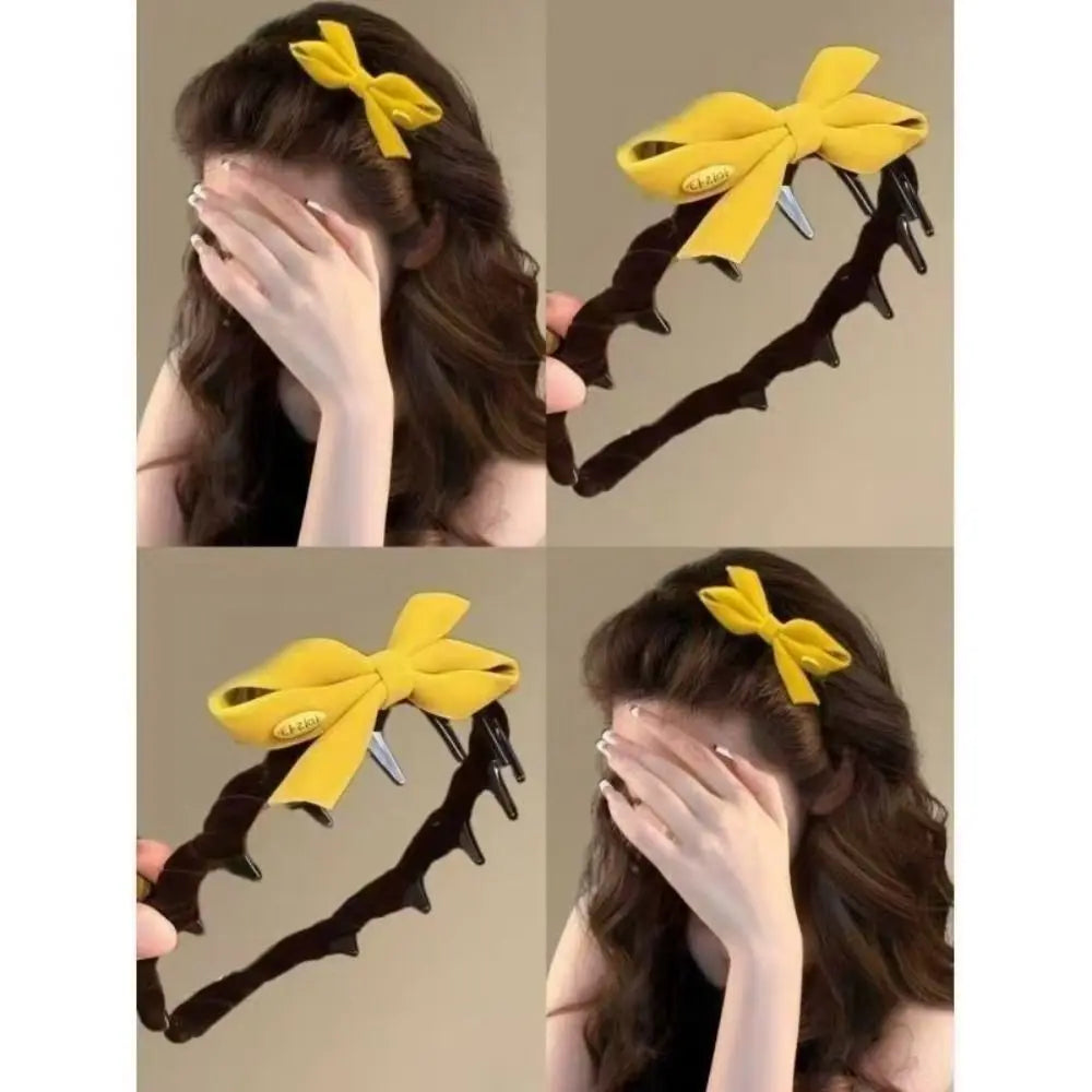 Flocking Bow Headband | Non-Slip U-Shaped Tooth Comb Bow Hair Headband QXL