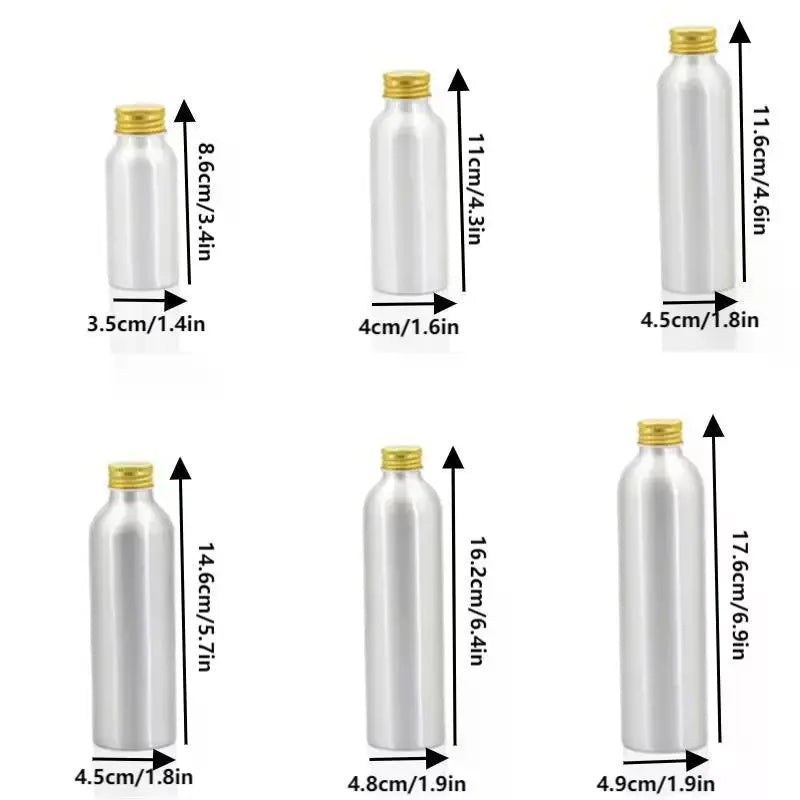 Gold Aluminum Refillable Travel Bottle 50ml–250ml Screw Cap Refillable Travel Bottle QXL