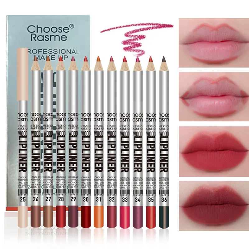 12-Pack Waterproof Matte Lip Liner Pencils | Wood Contour Set Lip Liner Set QXL