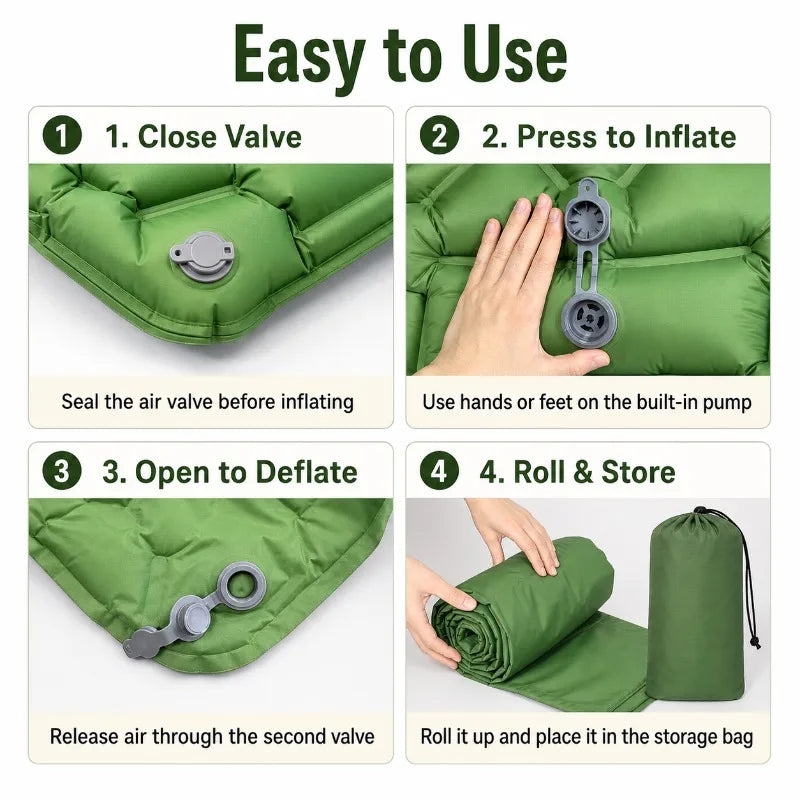 Camping Inflatable Sleeping Pad | Foot Pump & Pillow | TPU Inflatable Sleeping Pad QXL