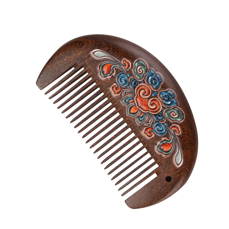Handmade Sandalwood Hair Comb | Painted Floral Wood Comb Wooden Hair Comb QXL