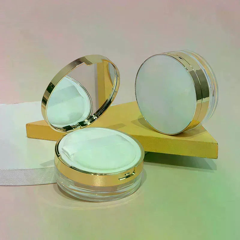 Empty Loose Powder Pot with Sifter, Puff & Mirror | Travel Loose Powder Container QXL