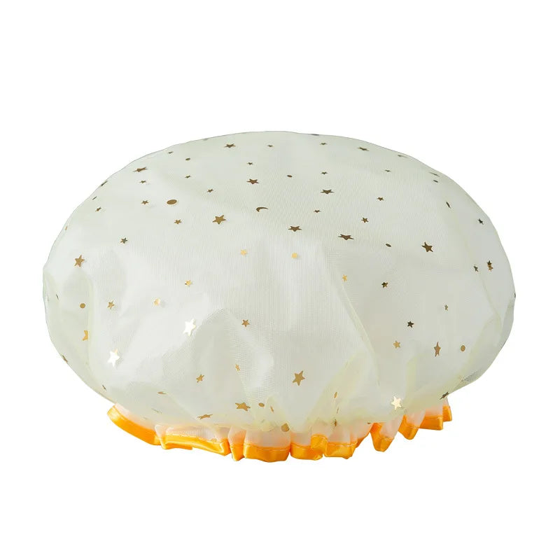 Double-Layer Waterproof Shower Cap | EVA & PVC Star Print Shower Cap QXL