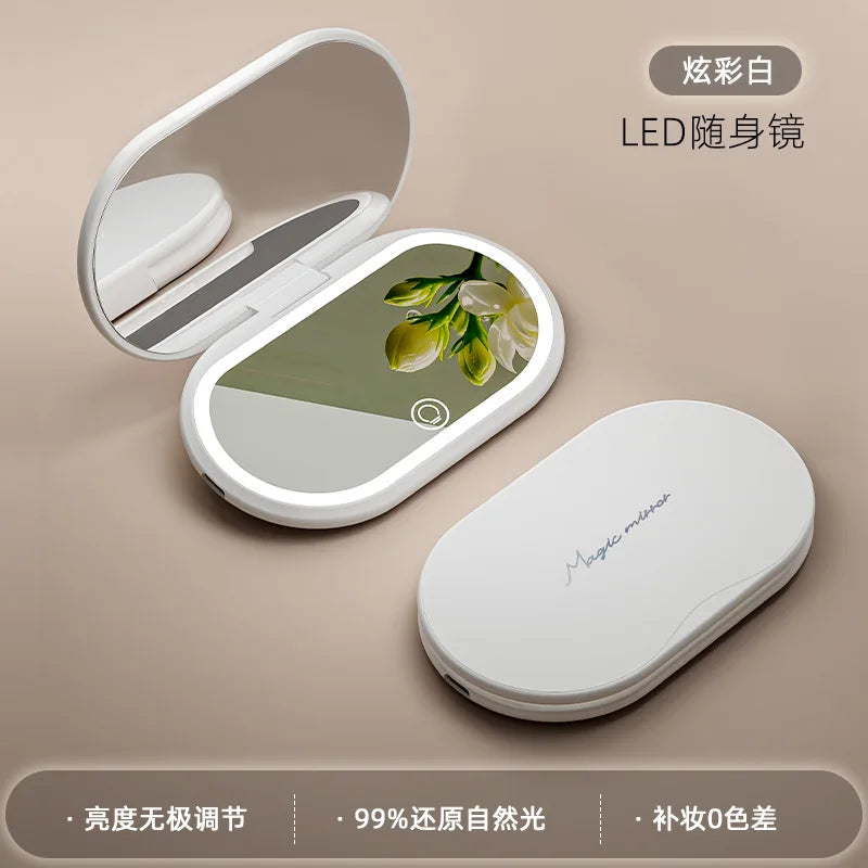 Foldable LED Smart Makeup Mirror | Portable Handheld Lit Mirror LED Makeup Mirror QXL White
