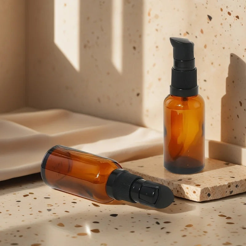 30ml Amber Glass Lotion Pump Bottles | Refillable Travel Set Refillable Pump Bottle QXL