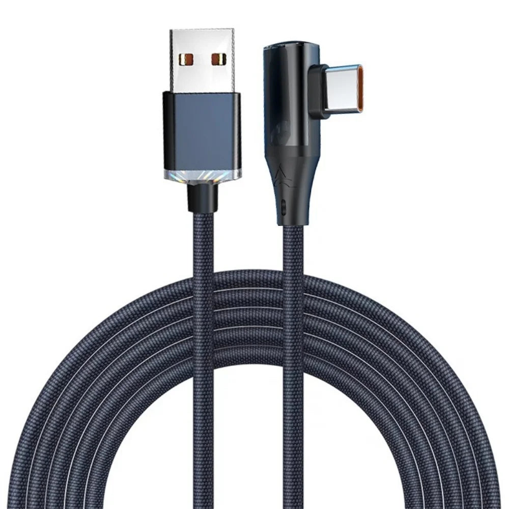 90° USB-C Cable 120W Fast Charging – Braided Nylon 6A USB-C Charging Cable QXL black 0.25m