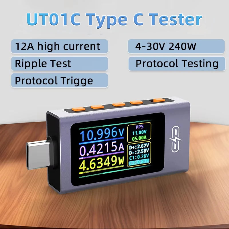 UT01C USB-C Tester Voltmeter Ammeter | Fast Charge Detection USB-C Tester Meter QXL