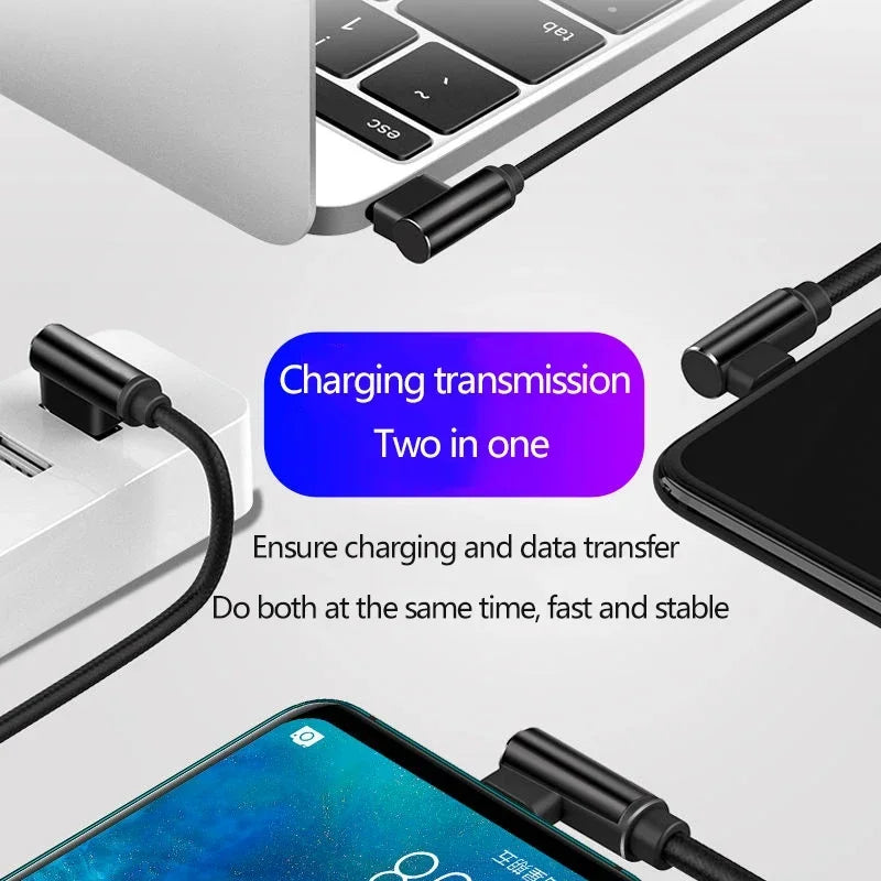 40W USB-A to USB-C 90° Elbow Braided Fast Charge Cable 1M USB-C Charging Cable QXL