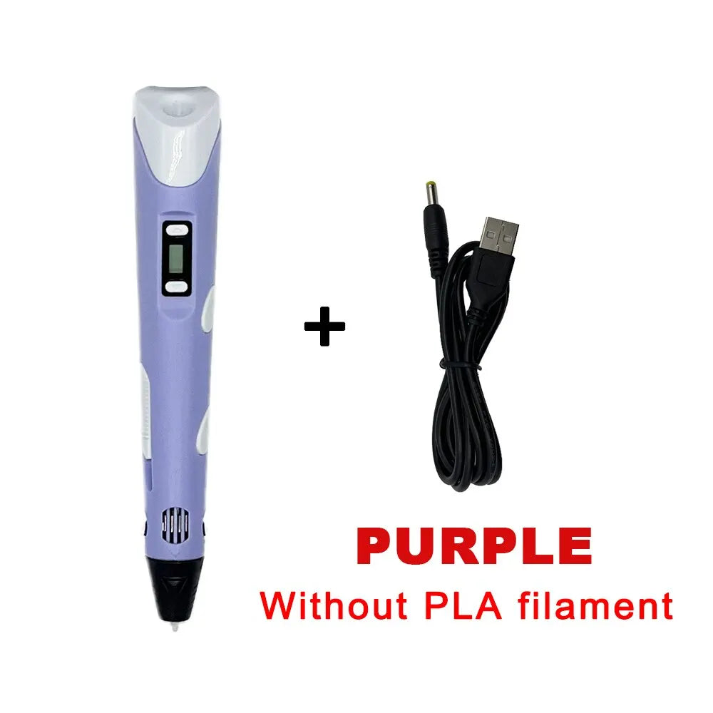3D Printing Pen with LCD Screen | PLA DIY Art Toy for Kids 3D Drawing Pen QXL purple