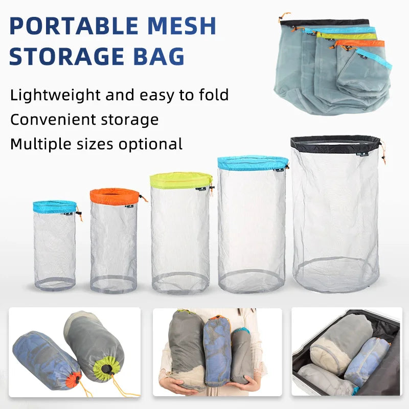 Ultralight Mesh Drawstring Stuff Sack | S–XXL Travel Organizer Mesh Stuff Sack QXL