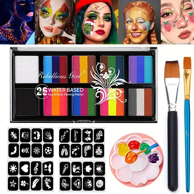 VERONNI 10-Color Face & Body Paint Palette with Brushes Face & Body Paint QXL Face Body A