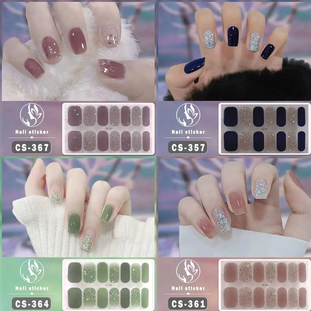 14-Tip Foil Gel Nail Stickers | Glitter Self-Adhesive Nail Wraps Gel Nail Stickers QXL