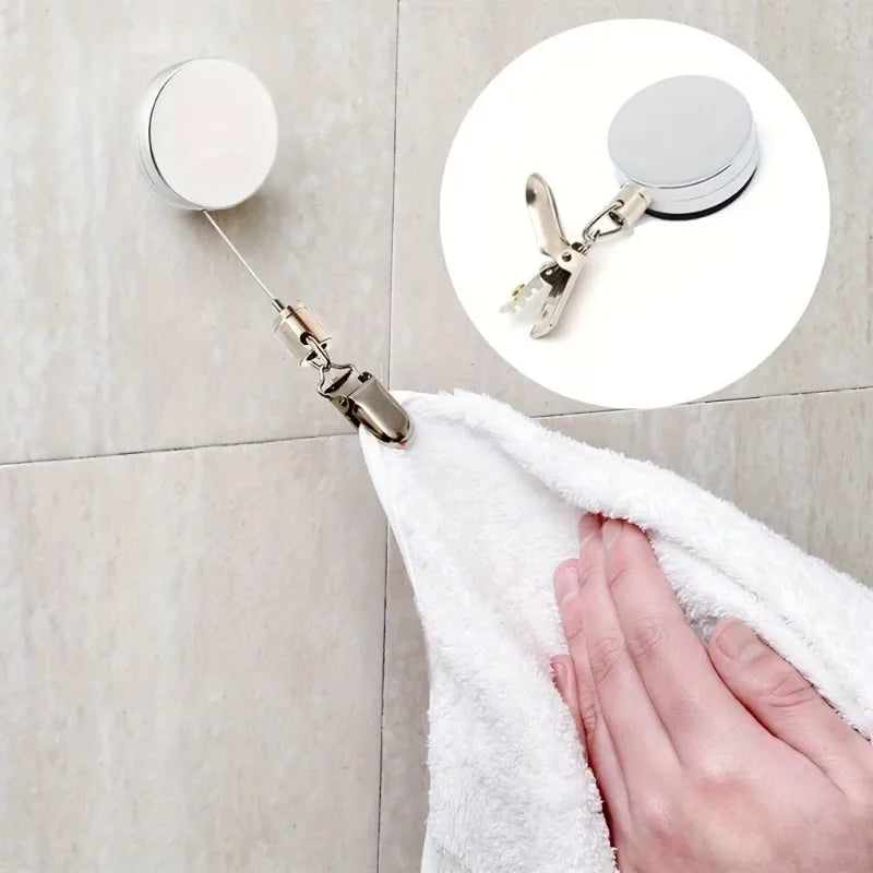Retractable Towel Clip No-Drill Self-Adhesive Hook & Key Holder Retractable Wall Hook QXL