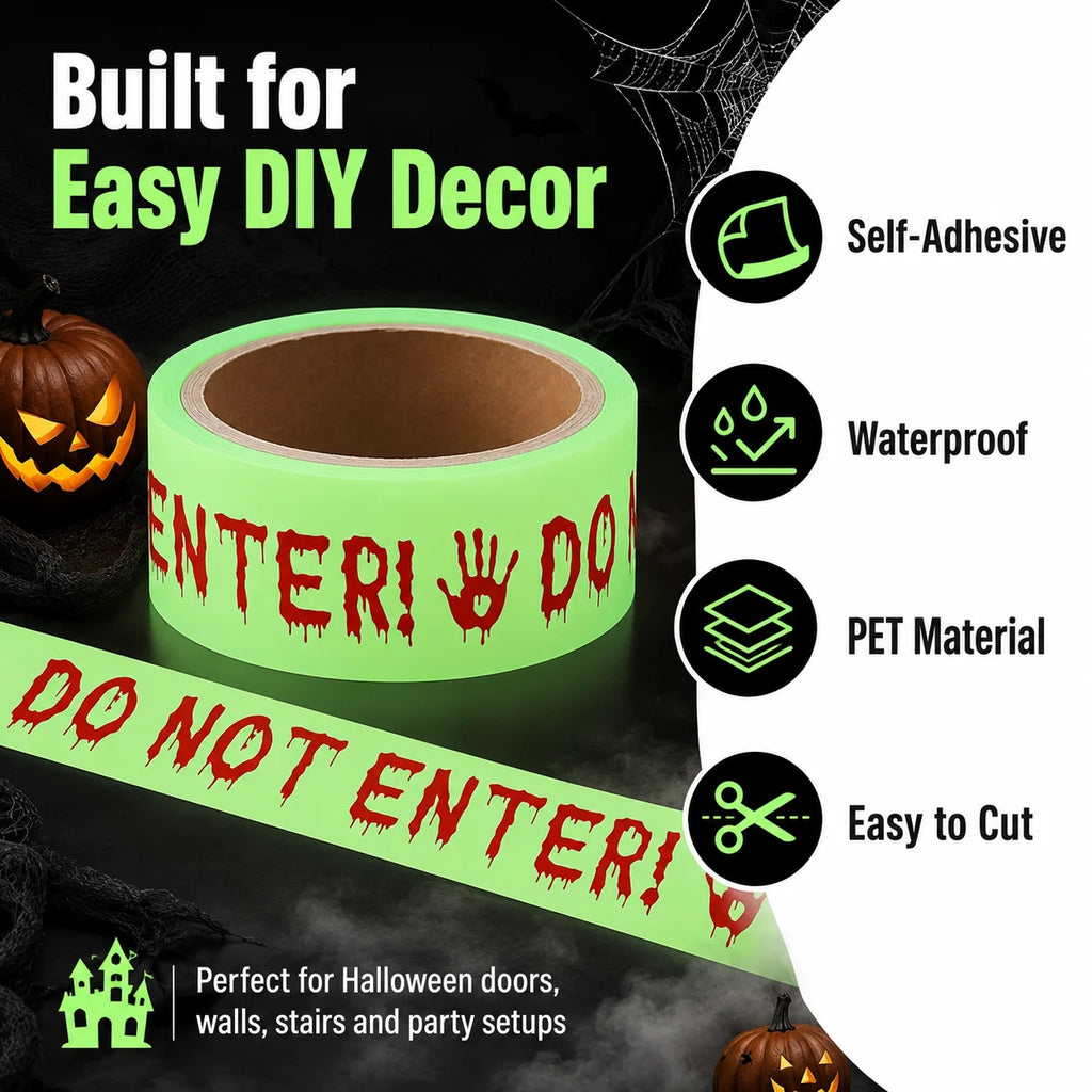 Glow in the Dark Halloween Warning Tape – Do Not Enter Halloween Decoration Tape QXL