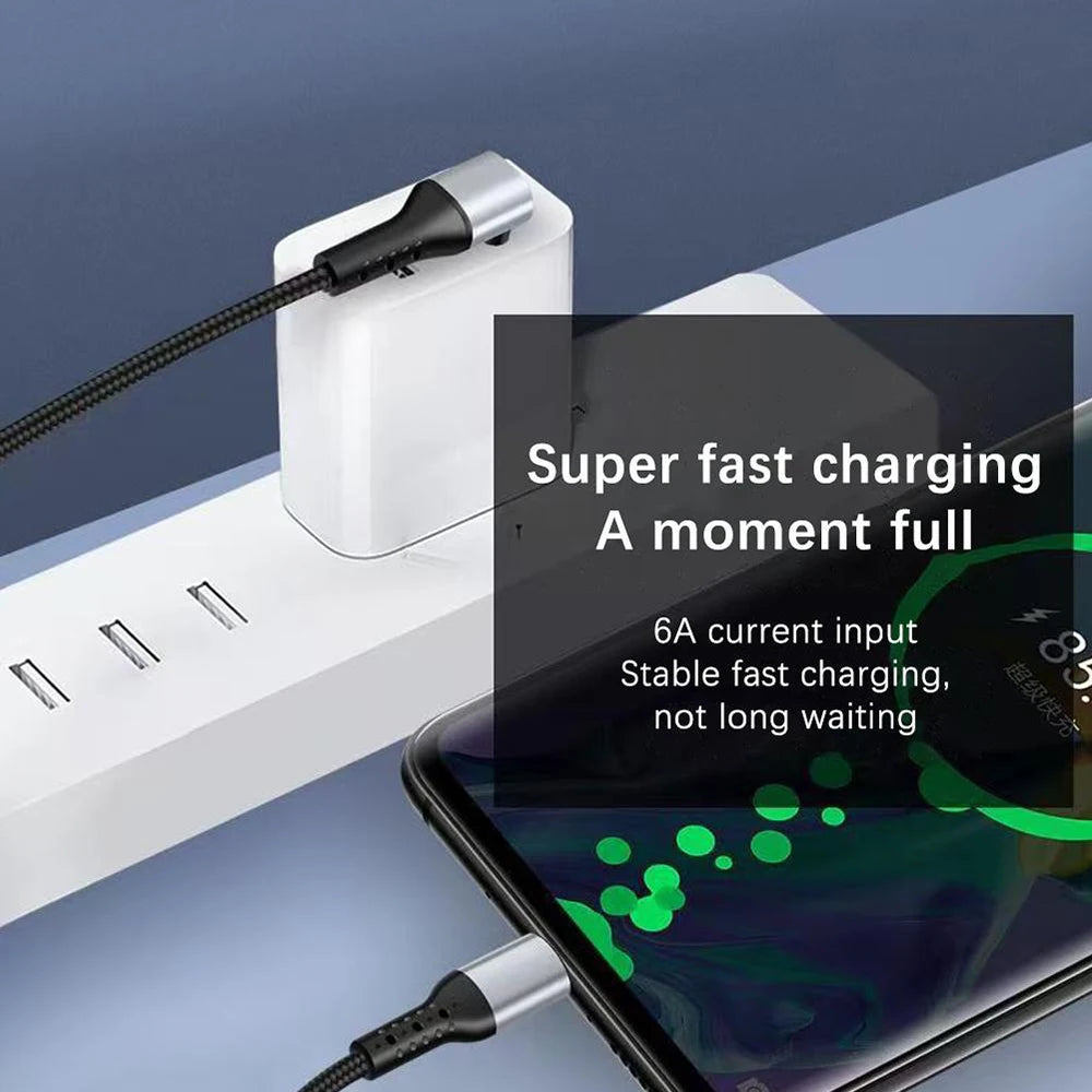 6A 90° Dual Elbow USB-C Fast Charging Braided Cable USB-C Charging Cable QXL