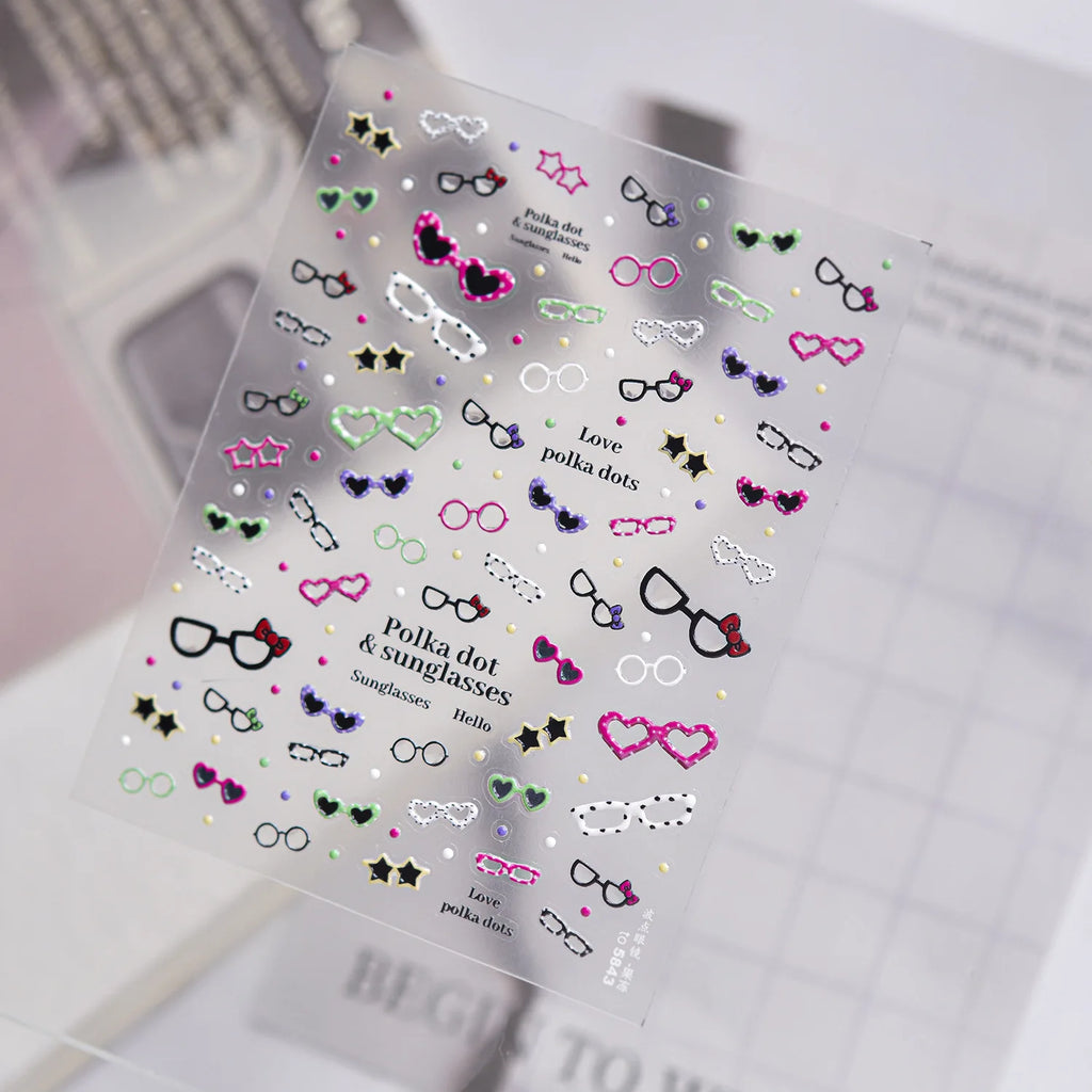 Y2K Retro 5D Nail Stickers | Hearts, Stars & Polka Dots Nail Art Stickers QXL