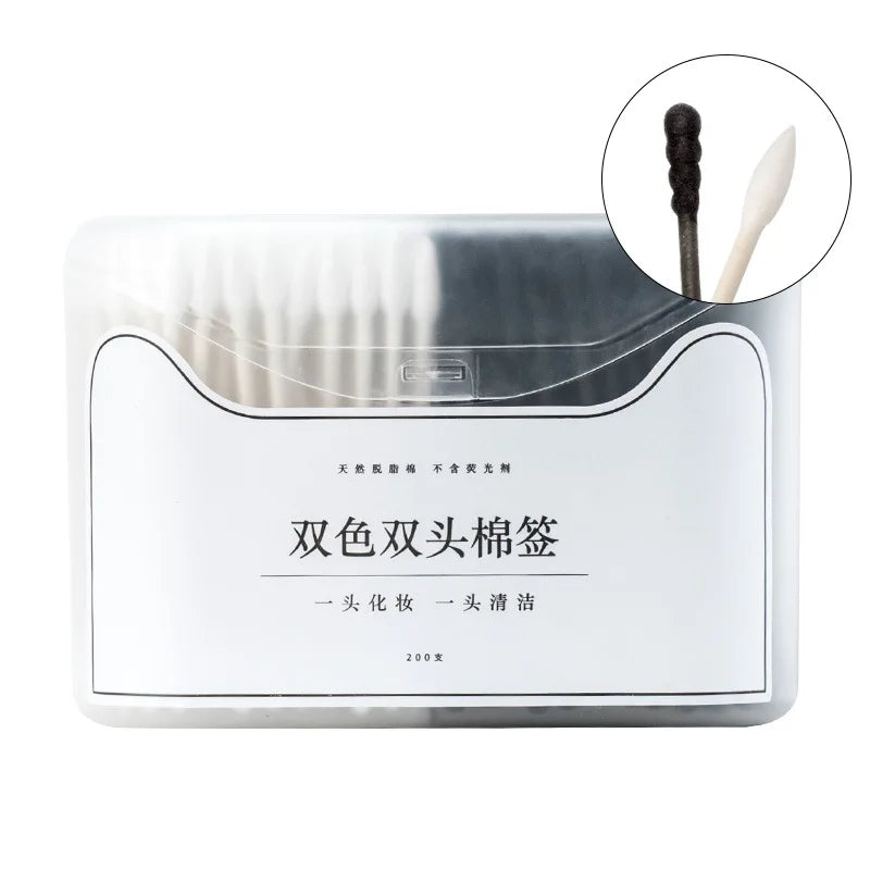 200-Count Double-Tip Cotton Swabs | Paper Stick Makeup Buds Cotton Swabs QXL White black 200pcs