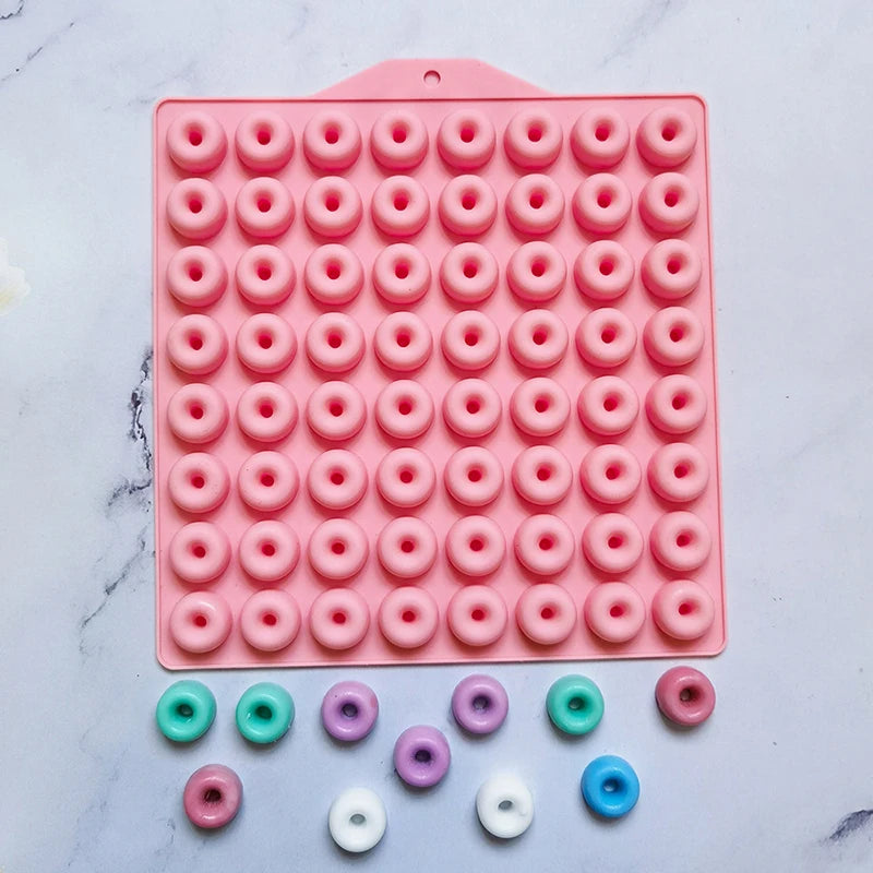 64-Cavity Mini Donut Silicone Mold – Candy, Chocolate & Jelly Silicone Baking Mold QXL Pink