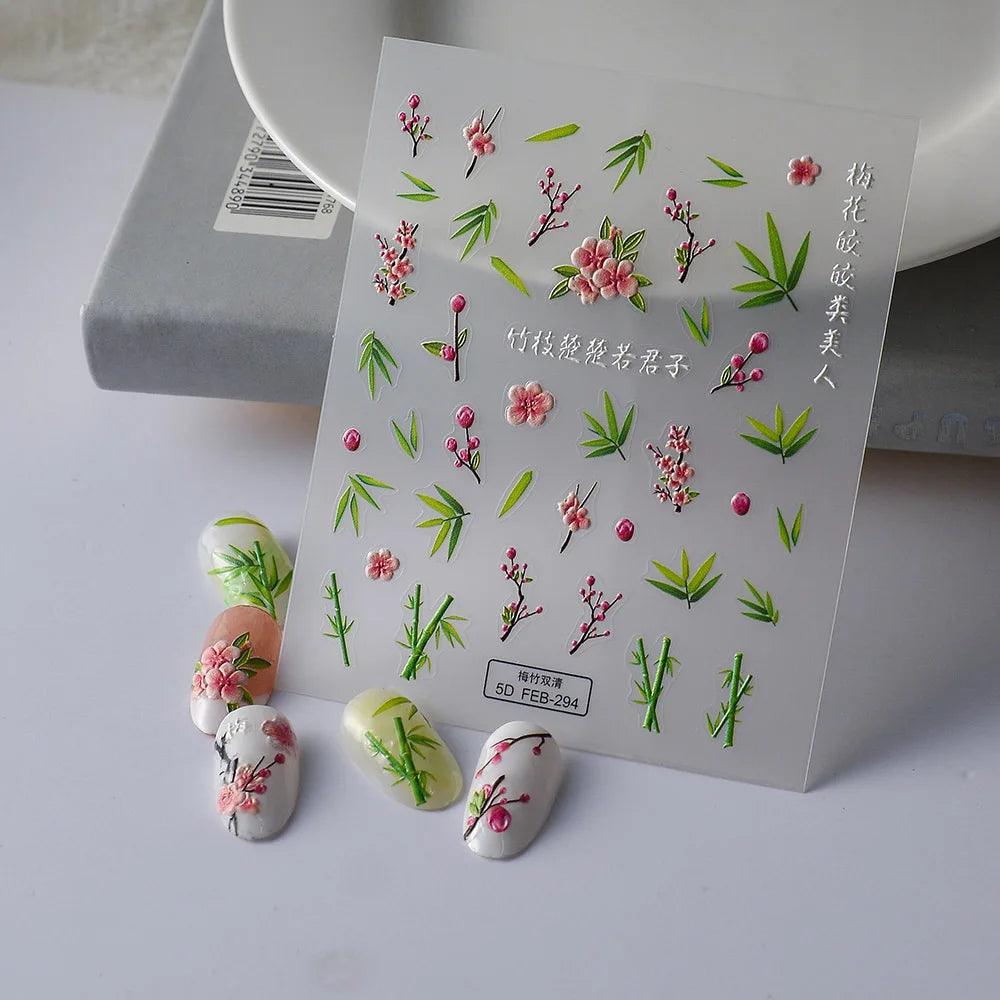 5D Flower Nail Art Stickers | Japanese Blue Purple Decals Nail Art Stickers QXL