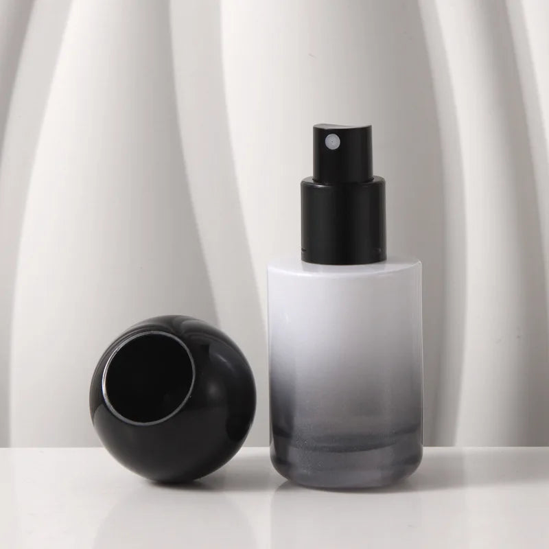 30ml Gradient Black Glass Pump Bottle | Refillable Travel Cosmetic Refillable Pump Bottle QXL