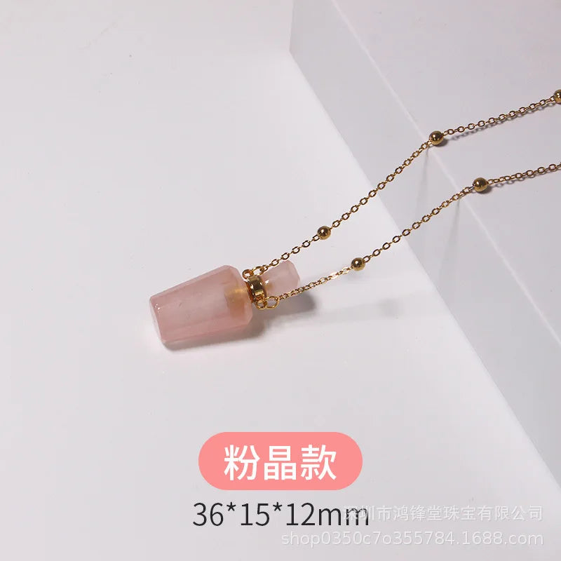 Crystal Perfume Bottle Necklace | 18K Gold Plated Pendant Crystal Pendant Necklace QXL powder crystal