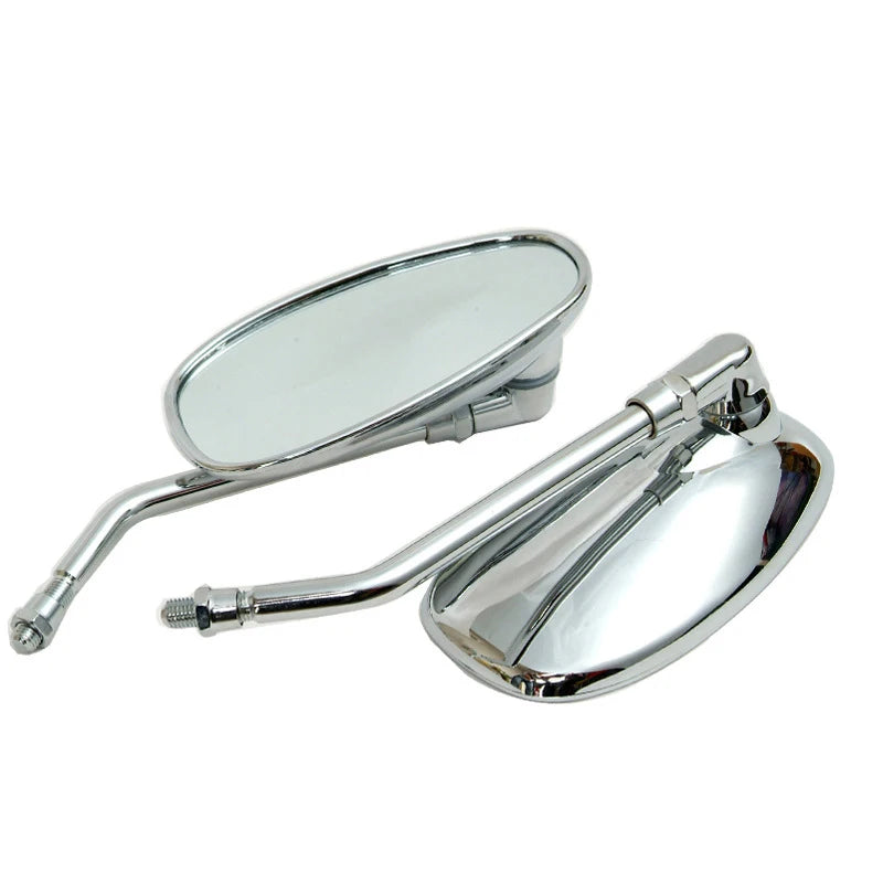 Chrome Oval Retro Motorcycle Mirrors | 10mm Thread Pair Motorcycle Side Mirrors QXL 1Pair