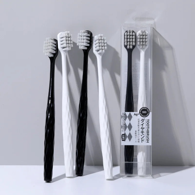 2-Pack Silver Ion Antibacterial Soft Toothbrushes – Wide Head Manual Toothbrush Set QXL