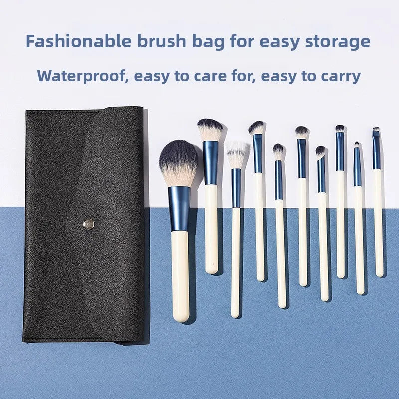 10-Piece Soft Fiber Makeup Brush Set – Face & Eye Kit Makeup Brush Set QXL