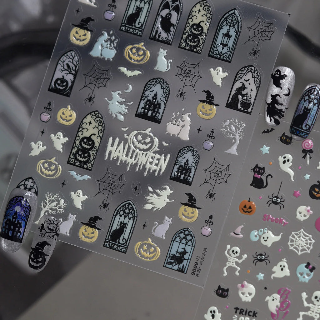 Glow-in-Dark Halloween 5D Nail Stickers | Spooky Decals Nail Stickers QXL