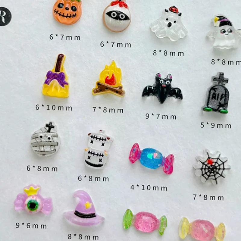 30-Pc Halloween 3D Resin Nail Charms | Pumpkin Ghost Kawaii Nail Art Charms QXL