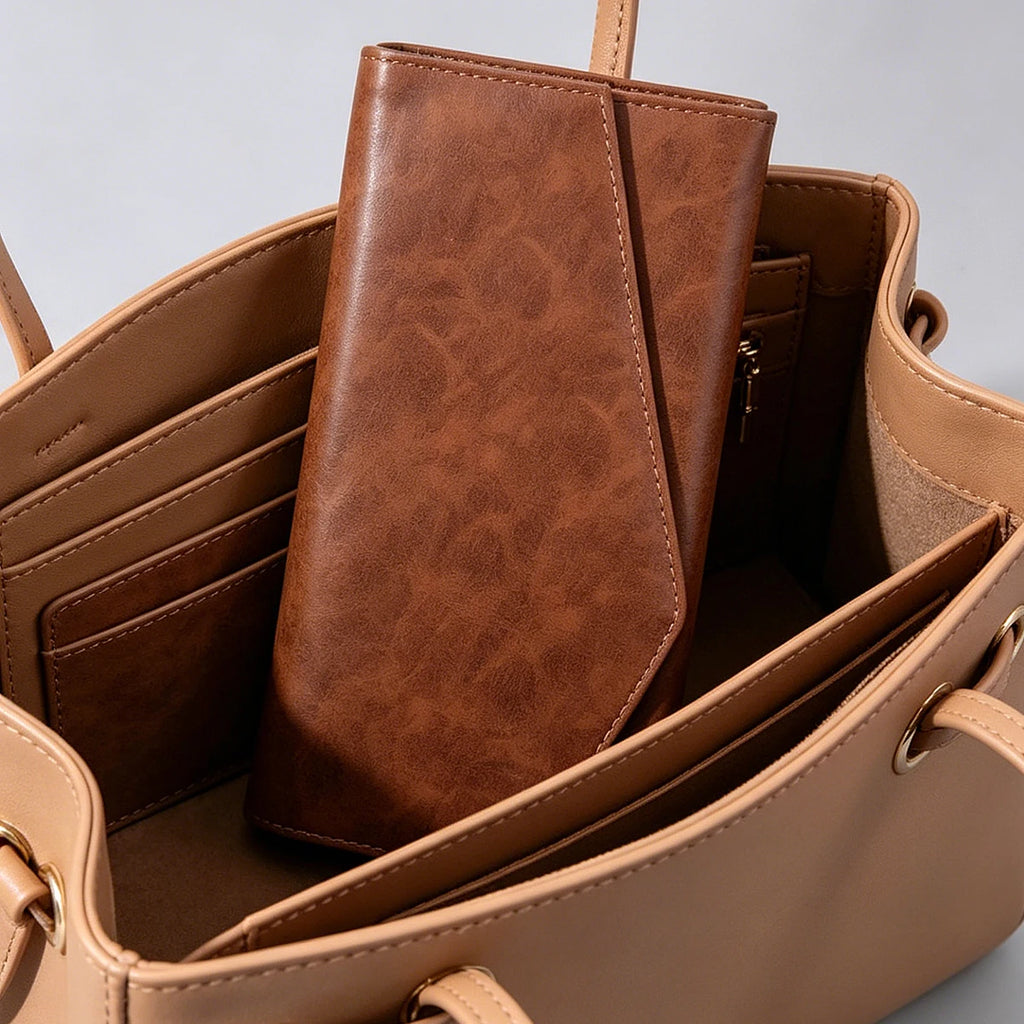 KOSSHOW Brown PU Makeup Brush Bag | Foldable Travel Organizer Makeup Brush Bag QXL