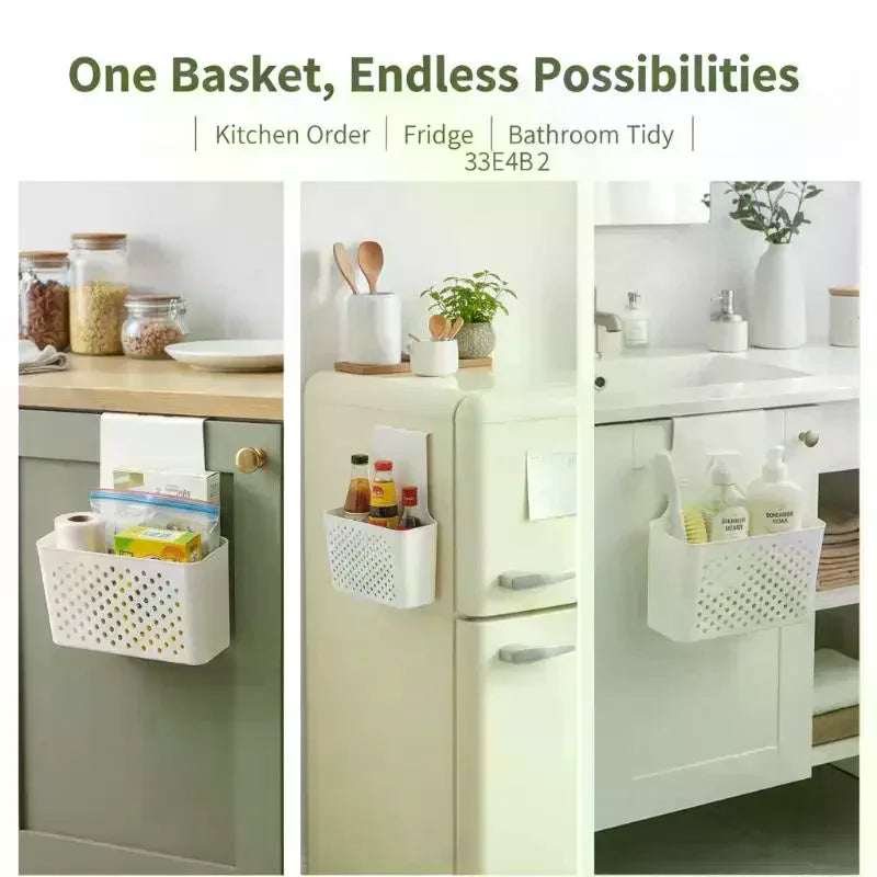 Over-Cabinet Door Hanging Storage Basket | No-Drill Organizer Cabinet Door Organizer QXL