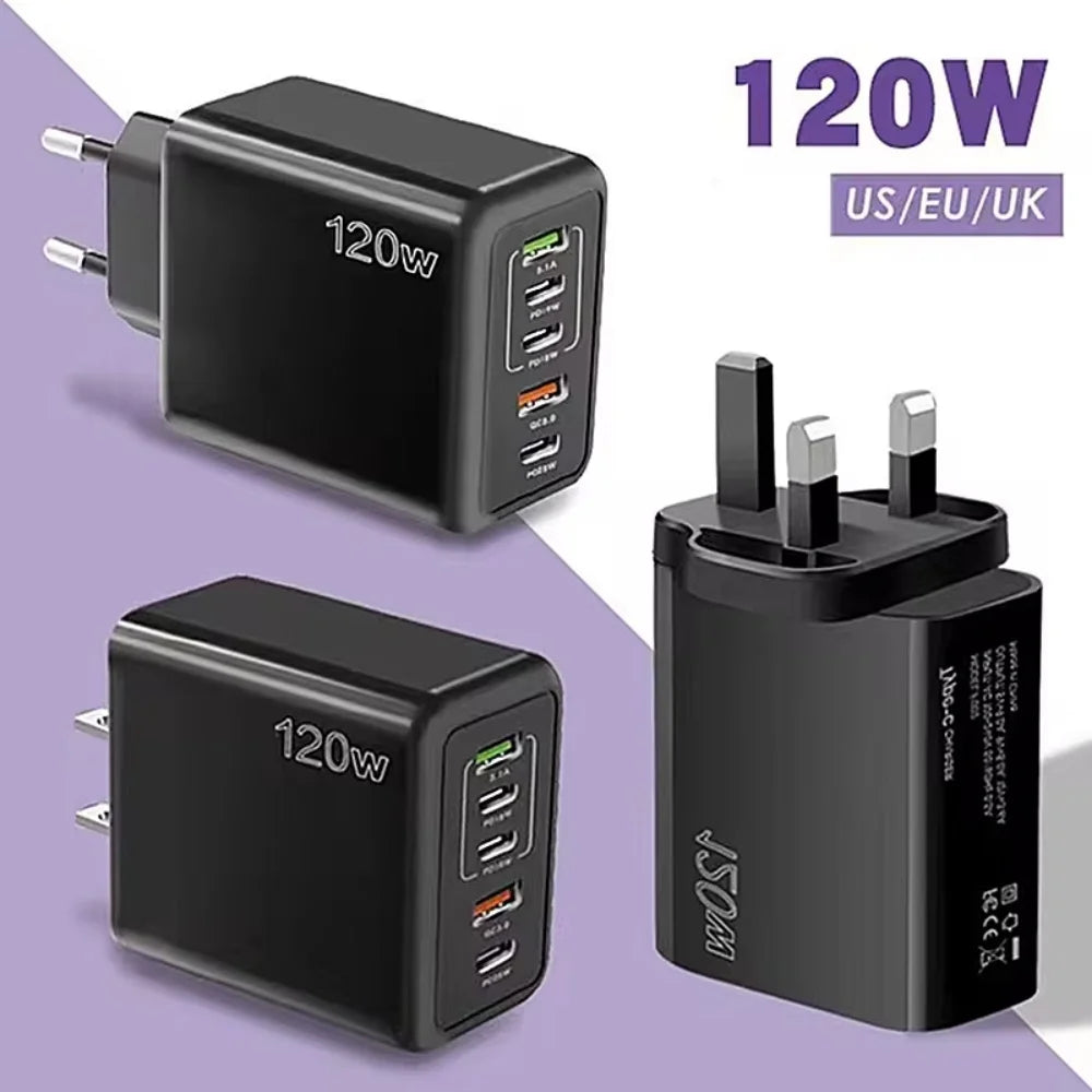 120W 5-Port USB-C PD Fast Charger | QC 3.0 Wall Adapter USB Wall Charger QXL