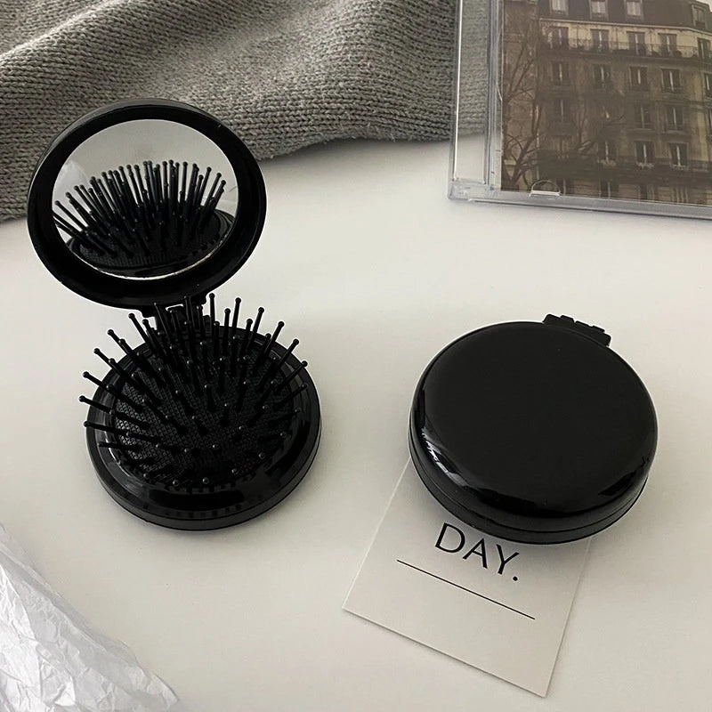 Mini Folding Hair Brush Comb with Mirror | Anti-Static Travel Folding Hair Brush Comb QXL