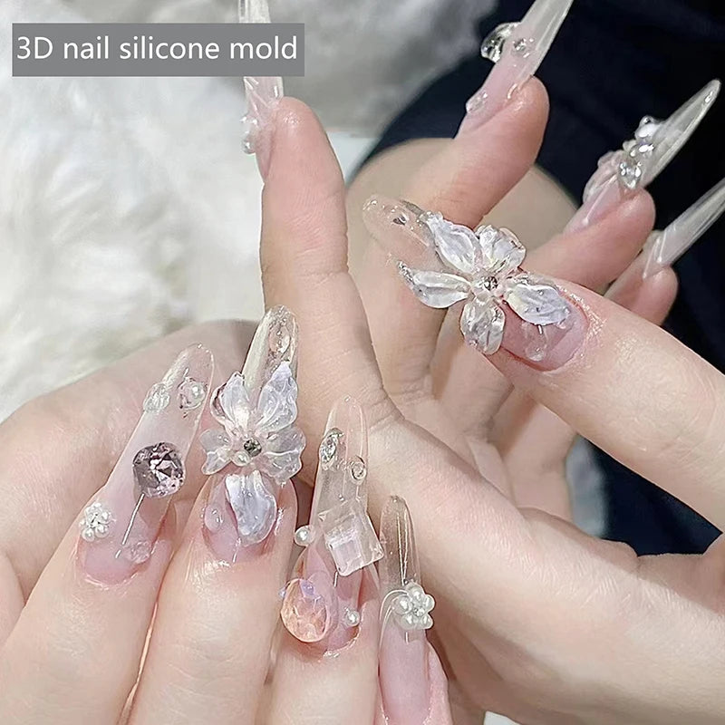 3D Silicone Nail Art Mold – Flower & Butterfly Stamping Stencil Nail Art Mold QXL
