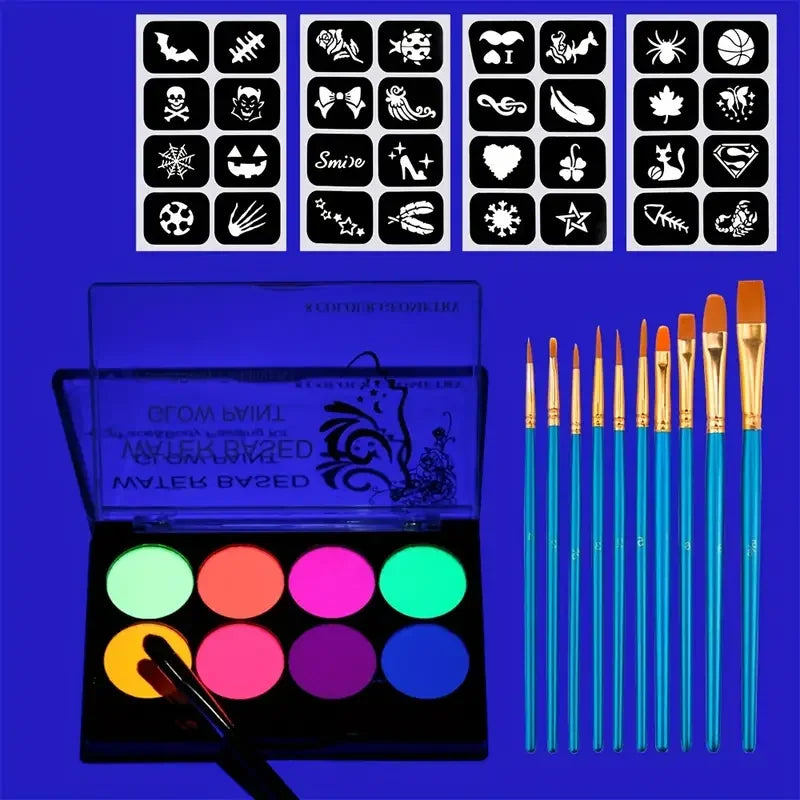 8-Color Neon Face & Body Paint Kit | UV Glow Cosplay Set Face & Body Paint QXL 3 PCS